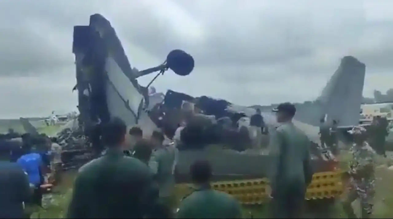 Scene from Jorhat, Assam, where an Indian Air Force aircraft crashed.