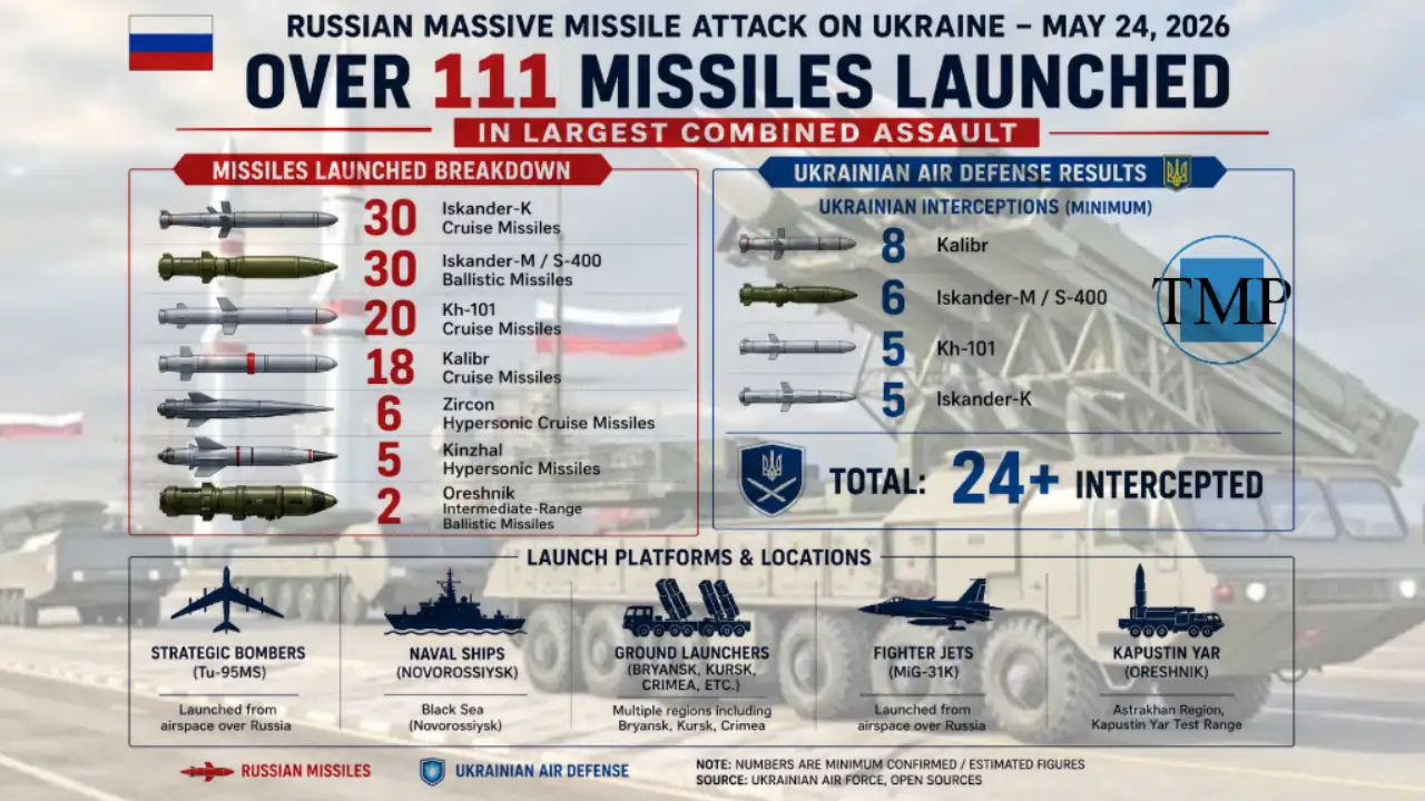 The infographic shows that another large-scale combined Russian missile and drone attack was carried out on Ukraine.