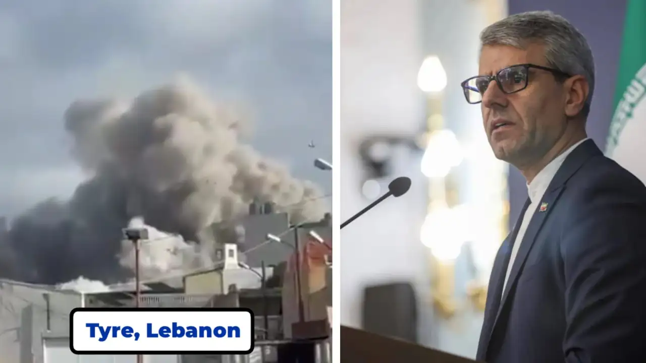 Left:- Israeli Aggression on Tyre and Right:- Iranian Foreign Ministry spokesperson Esmaeil Baghaei