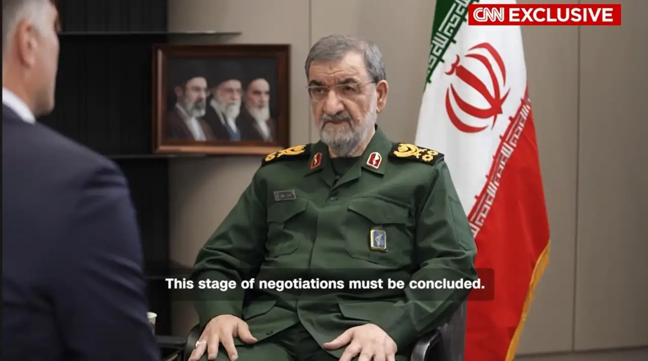 Screenshot from a CNN interview showing Mohsen Rezaee, a member of Iran's Expediency Discernment Council.