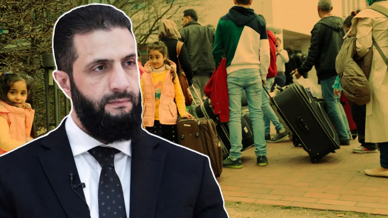 Image showing President Ahmed al-Sharaa and a Syrian returnee from Germany to Syria