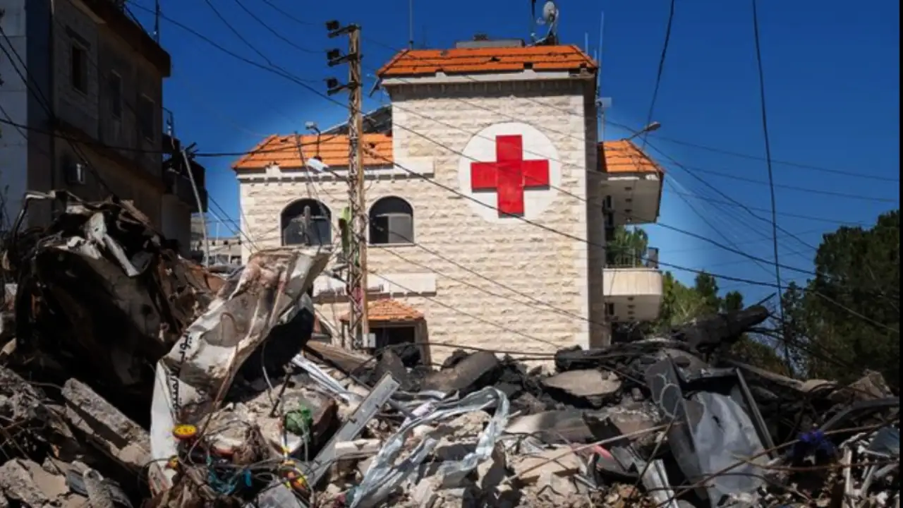 A street near a hospital in Tebnine, southern Lebanon, is covered with debris from buildings heavily damaged during recent aggression.